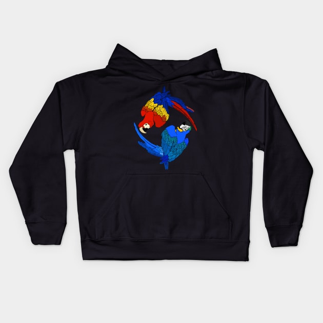 Scarlet and Blue & Gold Macaws Kids Hoodie by Tinker and Bone Studio